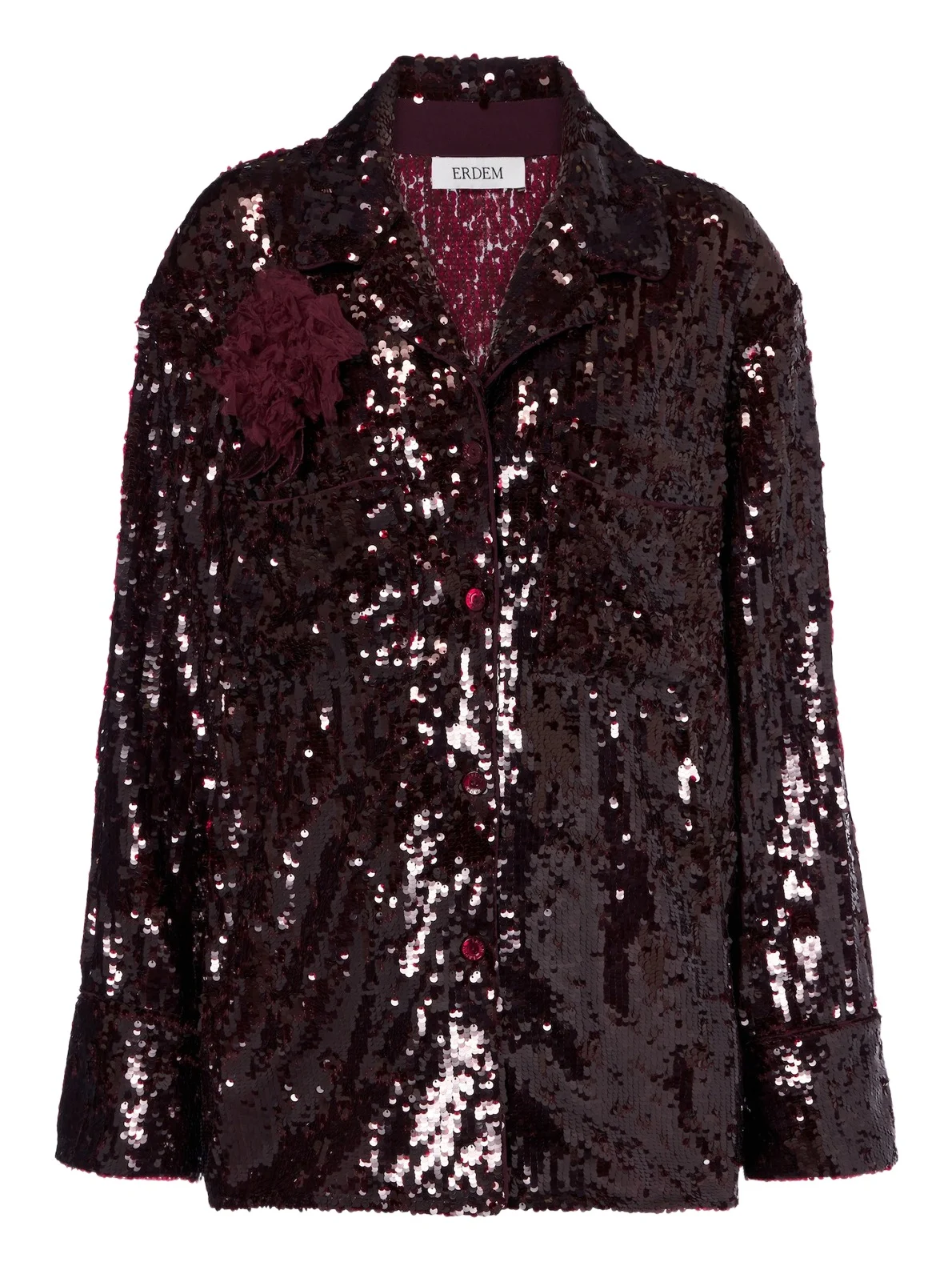 Floral-appliqué sequined shirt