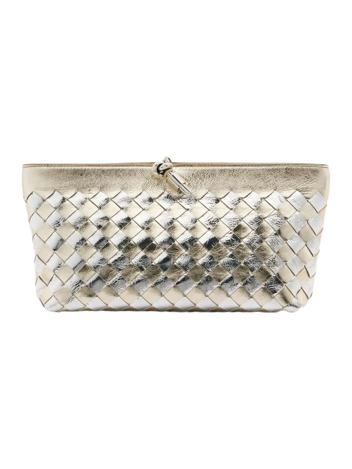 Andiamo Intrecciato metallic leather clutch