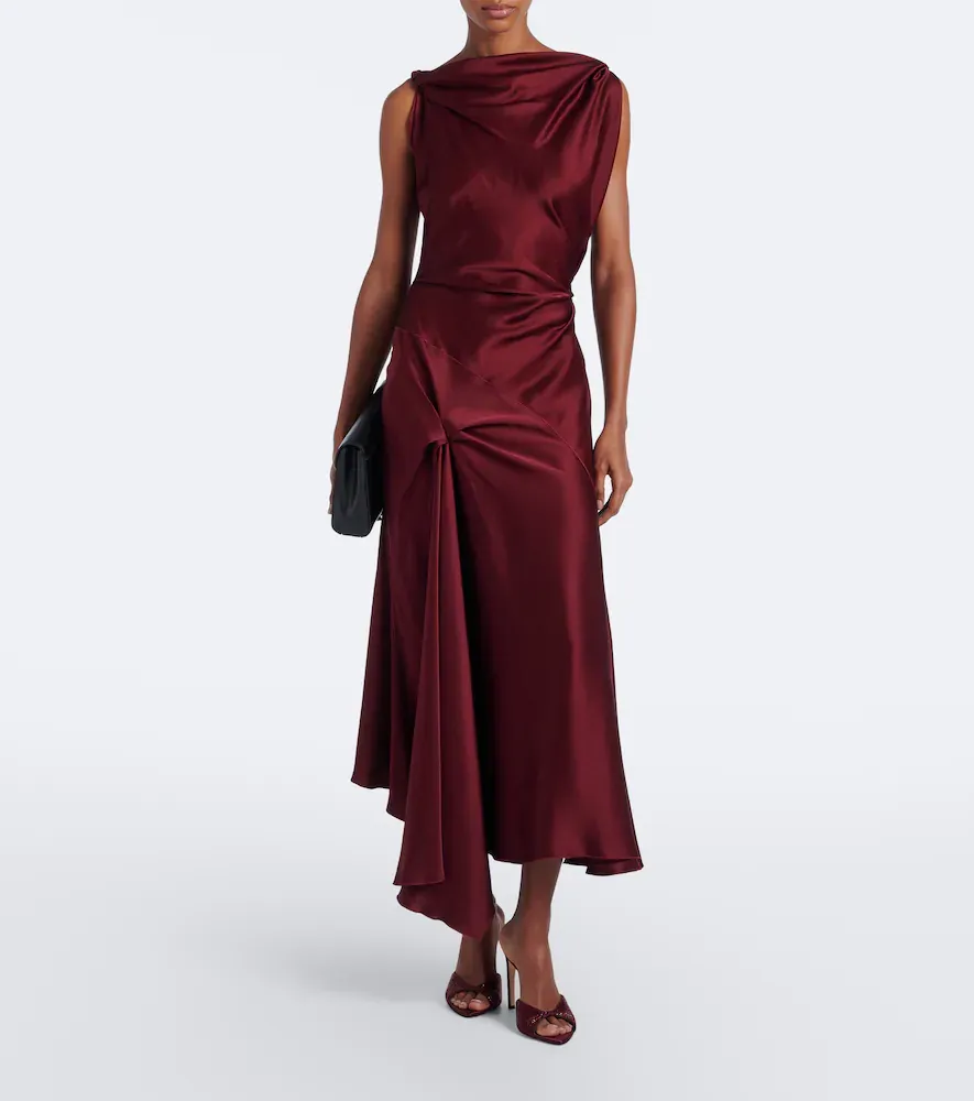 Victoria Beckham Posy asymmetric crêpe satin midi dress | Thumbnail 2 Victoria Beckham Posy asymmetric crêpe satin midi dress | Thumbnail 2