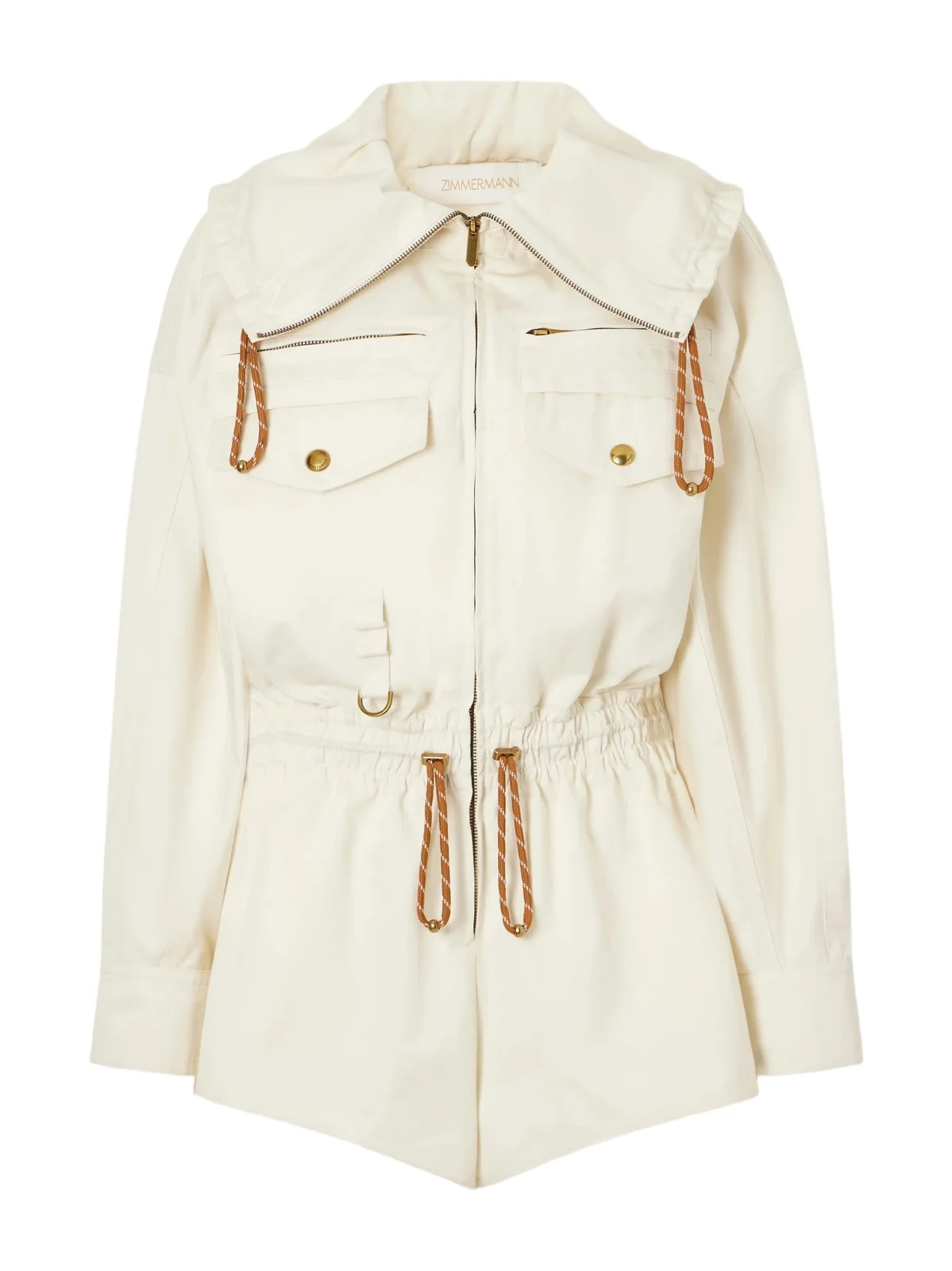 Zimmermann Clash Hooded Cotton-drill Playsuit