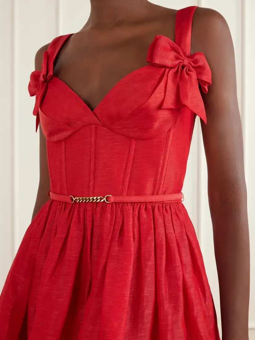 Zimmermann Clash Belted Bow-detailed Linen And Silk-blend Mini Dress | Thumbnail 4 Zimmermann Clash Belted Bow-detailed Linen And Silk-blend Mini Dress | Thumbnail 4