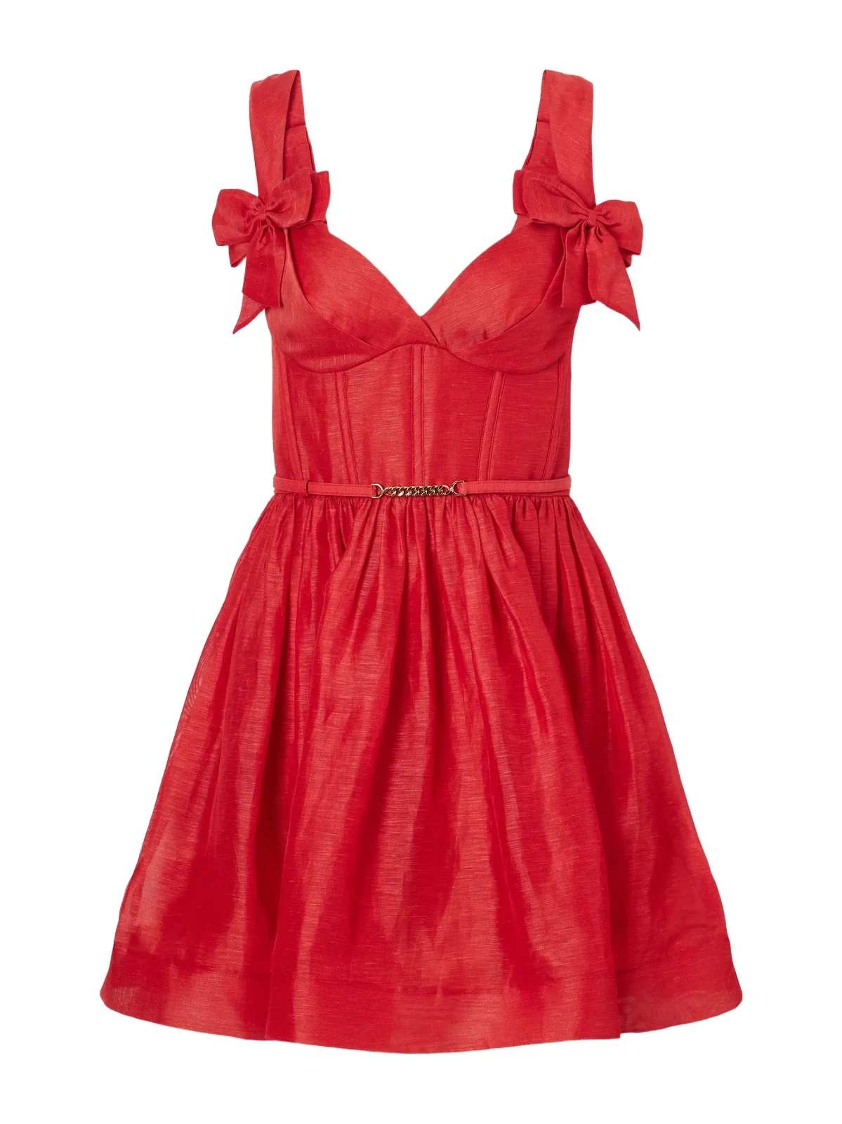 Clash Belted Bow-detailed Linen And Silk-blend Mini Dress