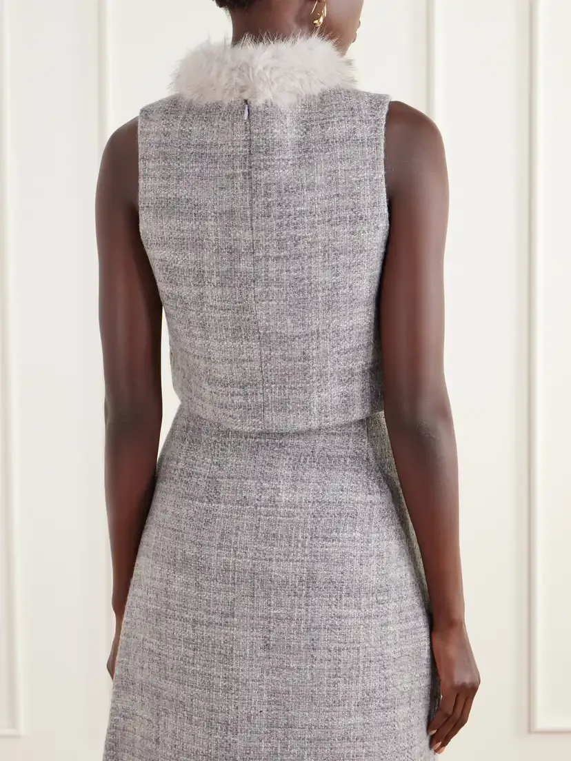 Cara Cara Gina Plush-trimmed Wool-blend Tweed Top | Thumbnail 4 Cara Cara Gina Plush-trimmed Wool-blend Tweed Top | Thumbnail 4