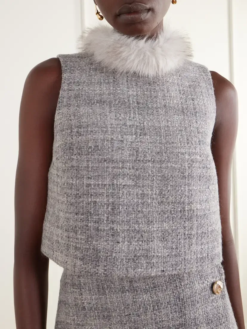 Cara Cara Gina Plush-trimmed Wool-blend Tweed Top | Thumbnail 5 Cara Cara Gina Plush-trimmed Wool-blend Tweed Top | Thumbnail 5