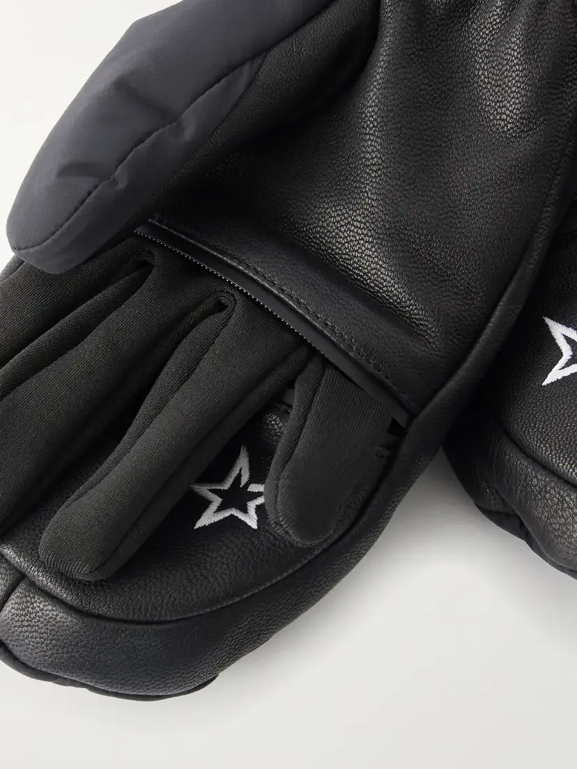 Perfect Moment Macro Logo-printed Padded Shell And Leather Mittens - Black | Thumbnail 2 Perfect Moment Macro Logo-printed Padded Shell And Leather Mittens - Black | Thumbnail 2