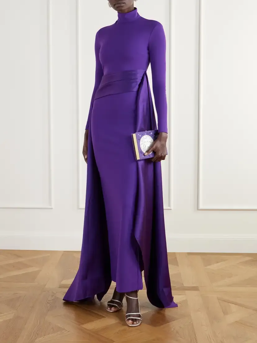 Solace London Olivia Draped Crepe And Satin-twill Gown - Purple | Thumbnail 2