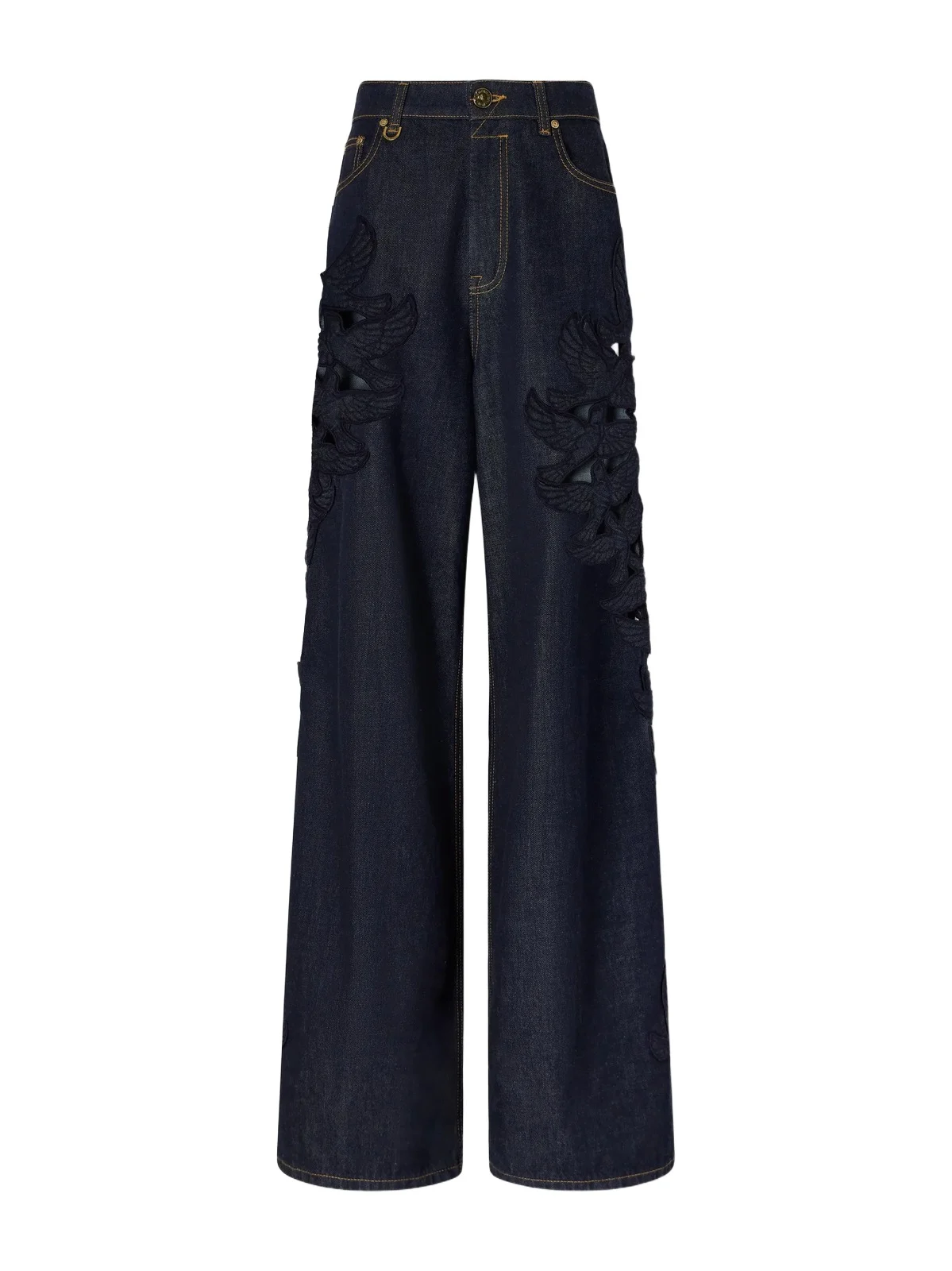 Appliquéd High-rise Straight-leg Jeans
