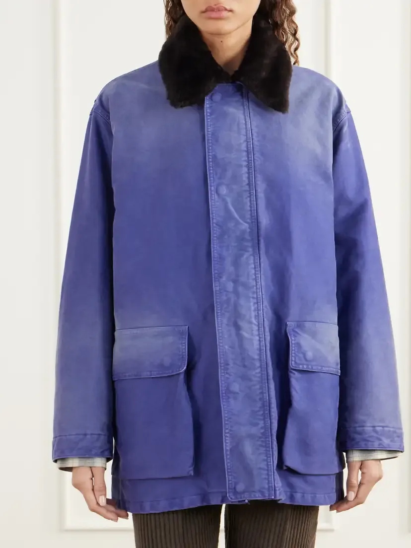 Auralee Garment-dyed Padded Shearling-trimmed Cotton-moleskin Jacket | Thumbnail 3