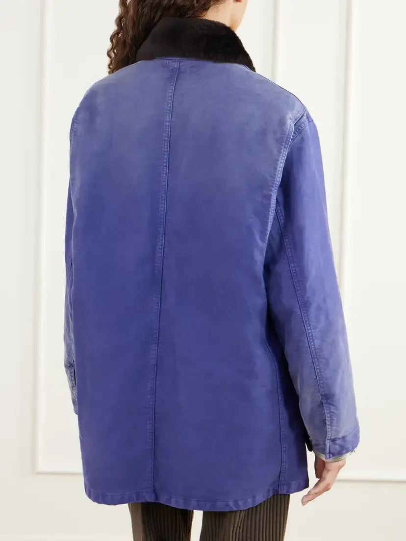 Auralee Garment-dyed Padded Shearling-trimmed Cotton-moleskin Jacket | Thumbnail 4