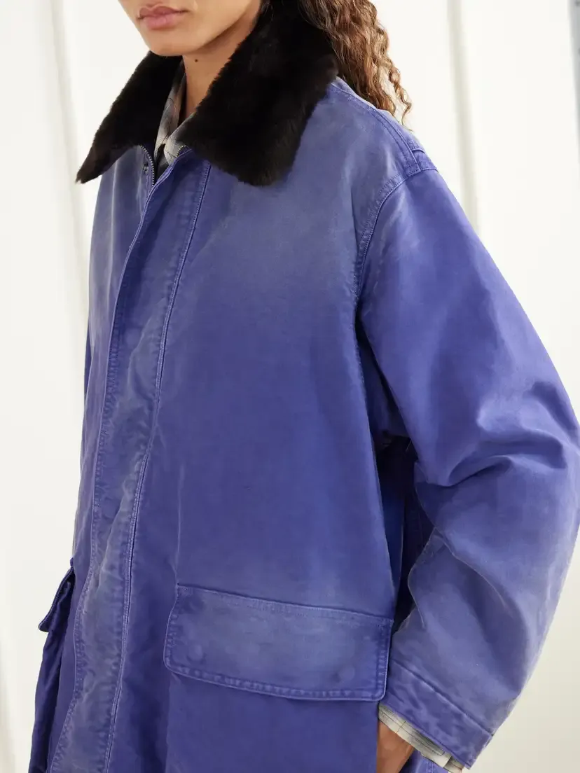 Auralee Garment-dyed Padded Shearling-trimmed Cotton-moleskin Jacket | Thumbnail 5