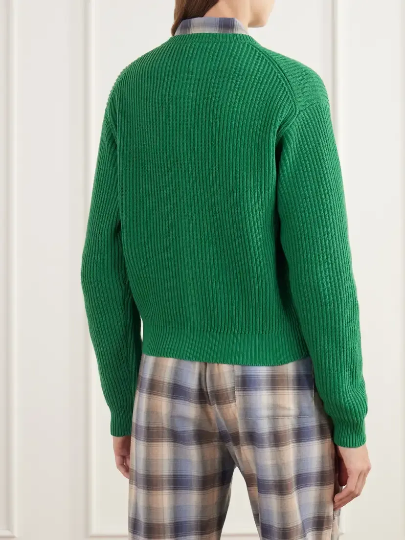 Auralee + Tekla Ribbed Wool And Cashmere-blend Cardigan - Green | Thumbnail 4
