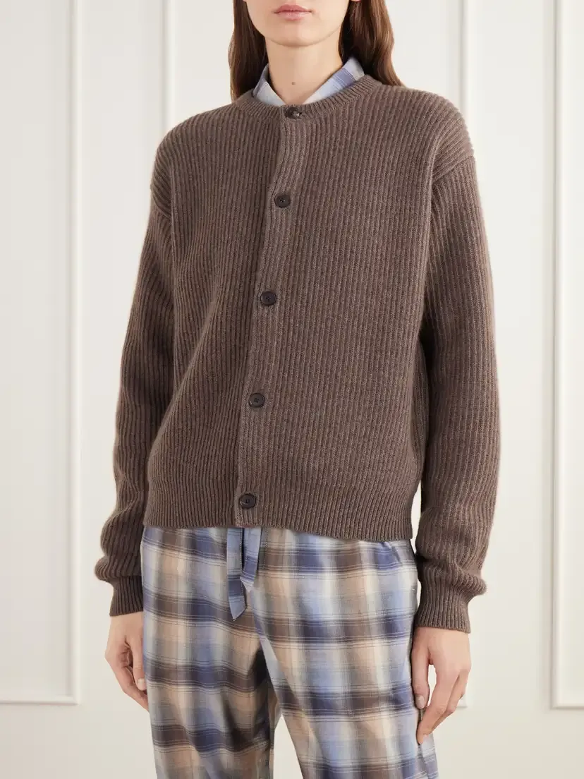 Auralee + Tekla Ribbed Wool And Cashmere-blend Cardigan - Brown | Thumbnail 3