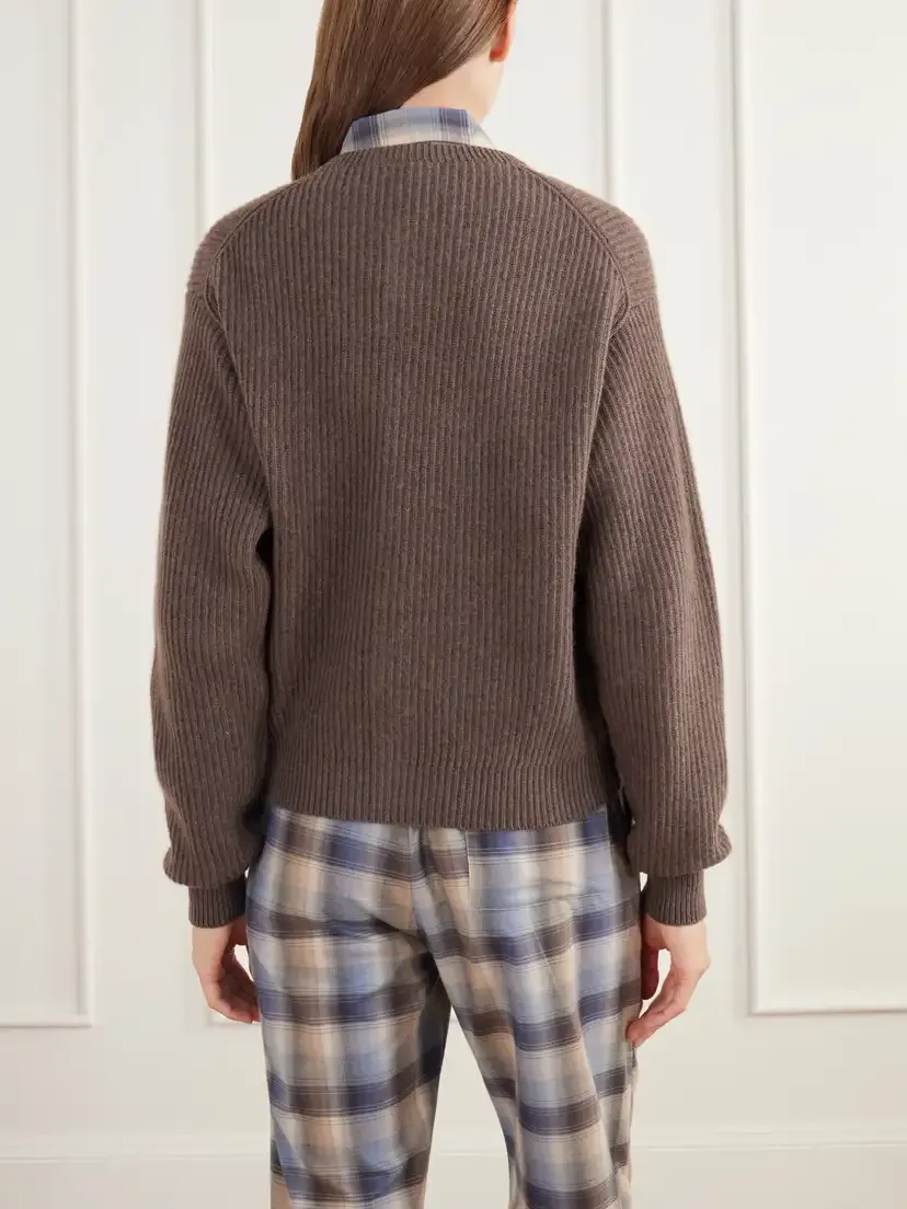 Auralee + Tekla Ribbed Wool And Cashmere-blend Cardigan - Brown | Thumbnail 4