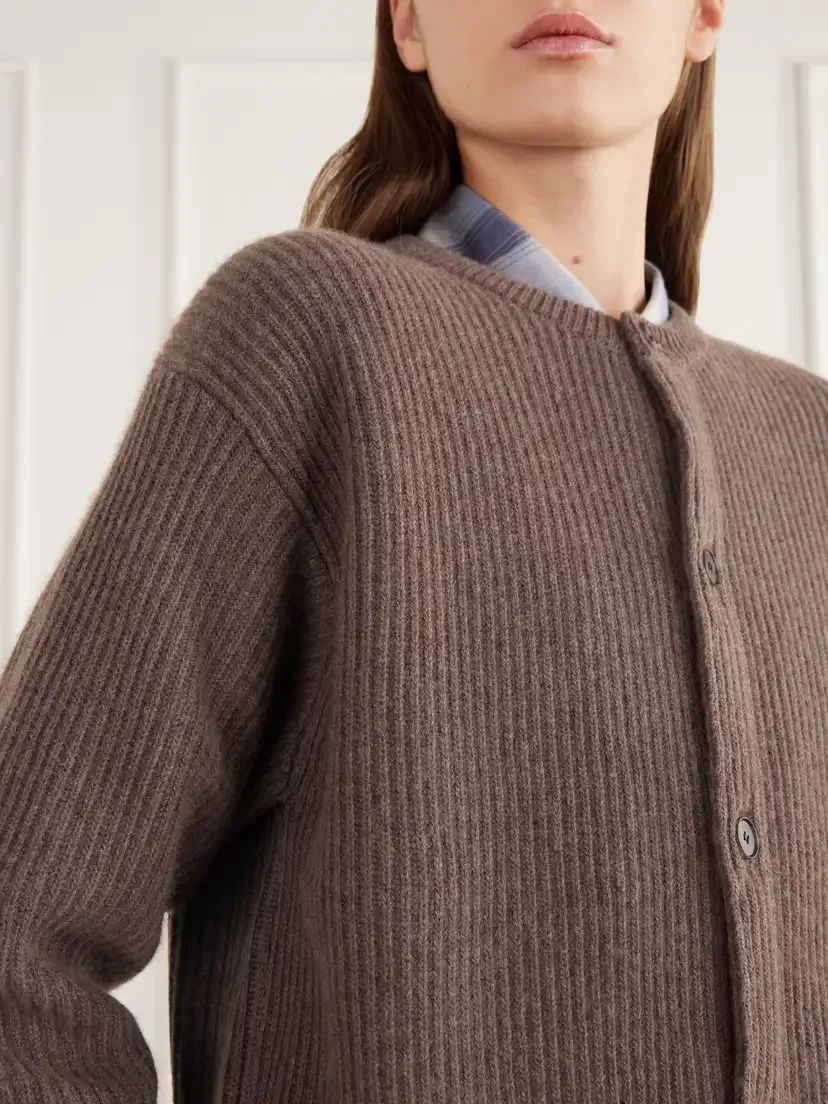 Auralee + Tekla Ribbed Wool And Cashmere-blend Cardigan - Brown | Thumbnail 5