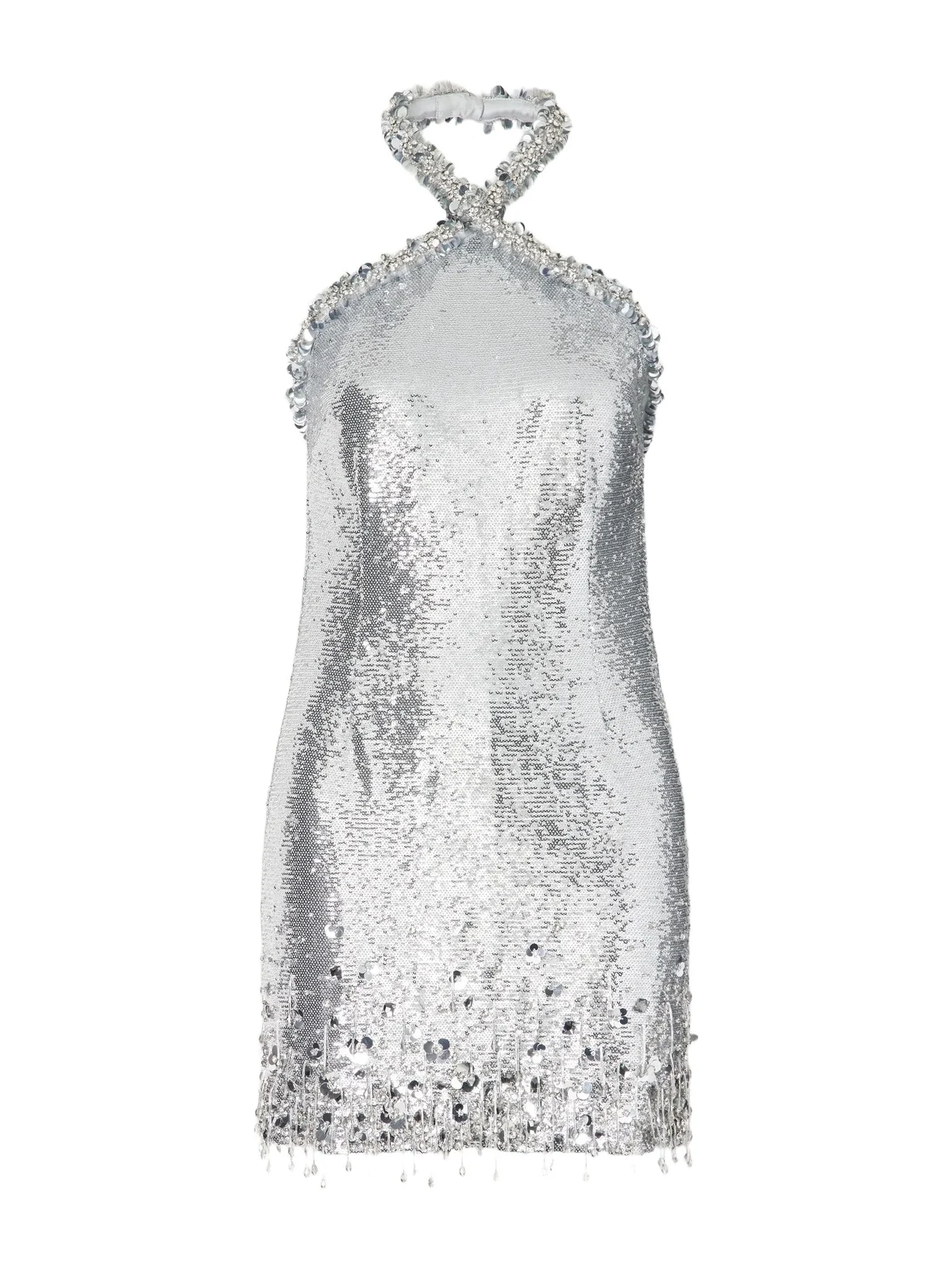 Simkhai Naya Crystal-embellished Sequined Satin Halterneck Mini Dress