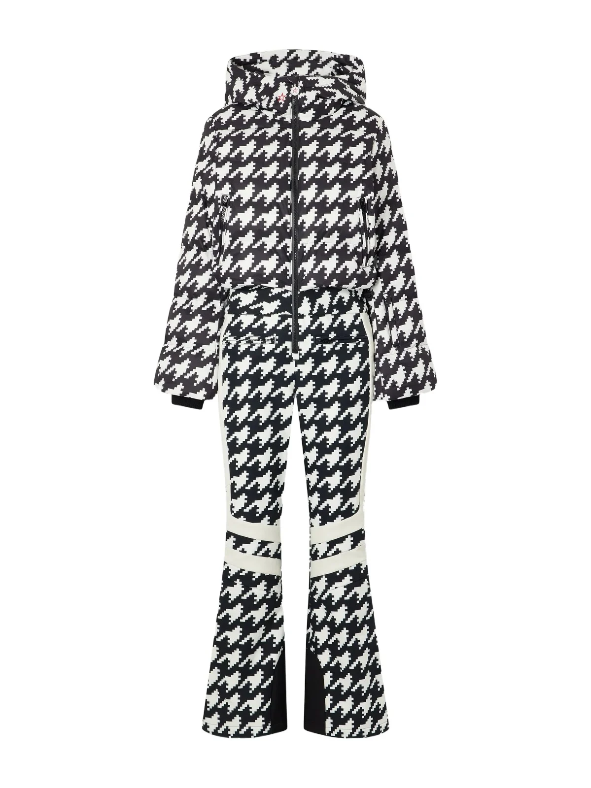 Perfect Moment Polar Flare Hooded Logo-embroidered Printed Houndstooth Shell Ski Suit