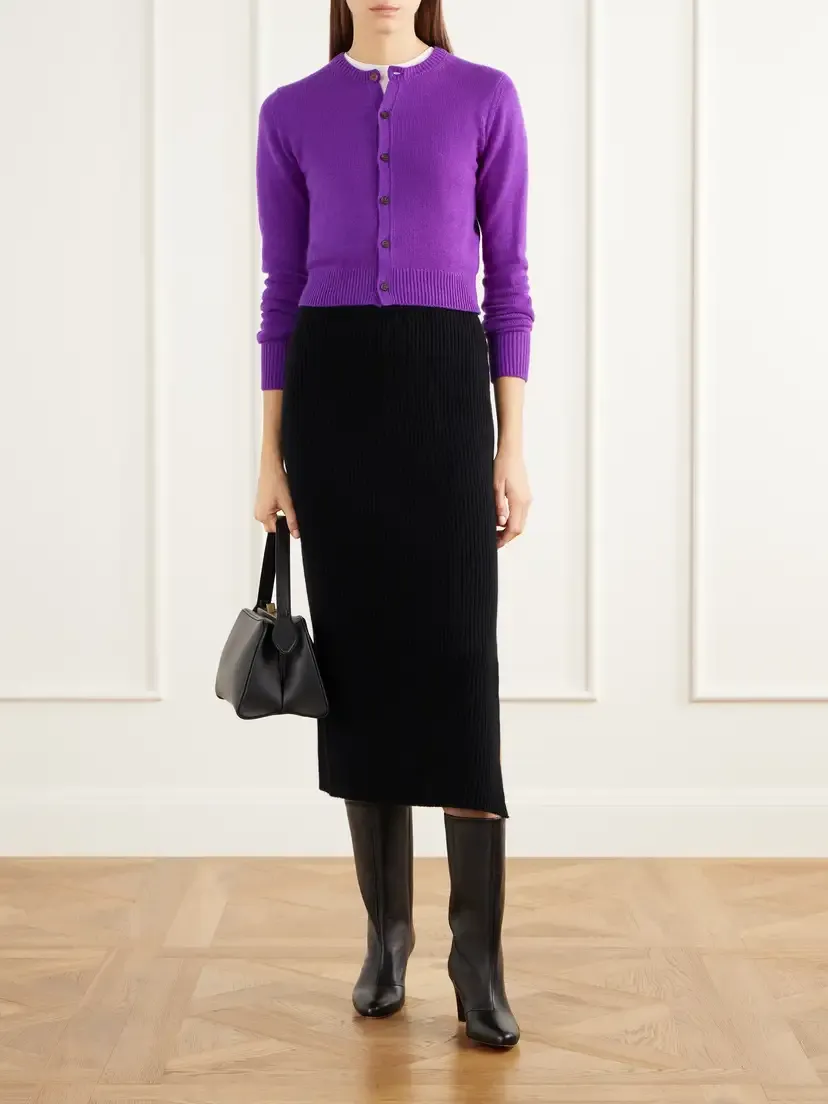 Auralee Cropped Rib-trimmed Cashmere Cardigan | Thumbnail 2 Auralee Cropped Rib-trimmed Cashmere Cardigan | Thumbnail 2