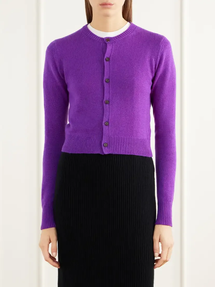 Auralee Cropped Rib-trimmed Cashmere Cardigan | Thumbnail 3 Auralee Cropped Rib-trimmed Cashmere Cardigan | Thumbnail 3