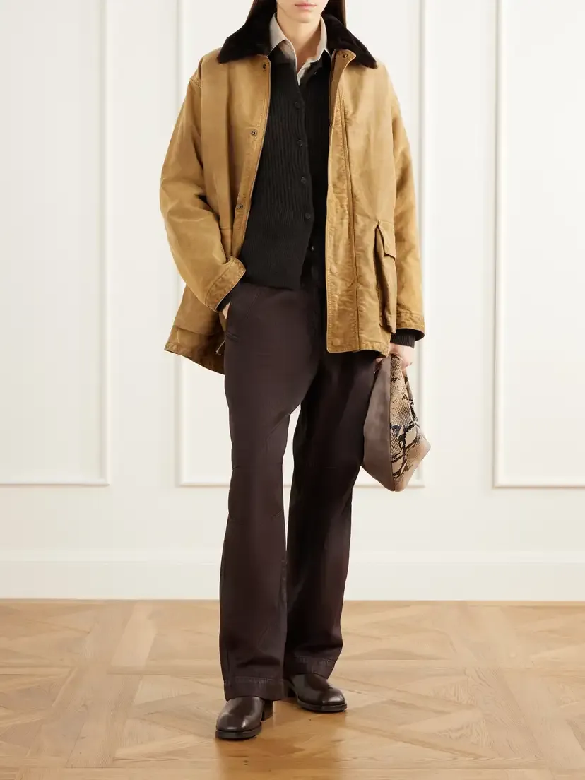 Auralee Garment-dyed Padded Shearling-trimmed Cotton-moleskin Jacket | Thumbnail 2 Auralee Garment-dyed Padded Shearling-trimmed Cotton-moleskin Jacket | Thumbnail 2