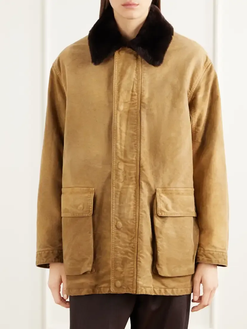 Auralee Garment-dyed Padded Shearling-trimmed Cotton-moleskin Jacket | Thumbnail 3 Auralee Garment-dyed Padded Shearling-trimmed Cotton-moleskin Jacket | Thumbnail 3