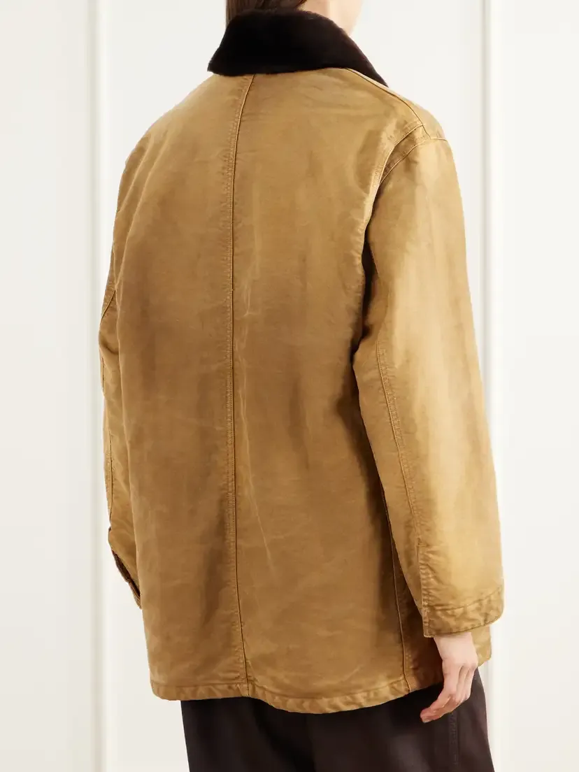 Auralee Garment-dyed Padded Shearling-trimmed Cotton-moleskin Jacket | Thumbnail 4 Auralee Garment-dyed Padded Shearling-trimmed Cotton-moleskin Jacket | Thumbnail 4
