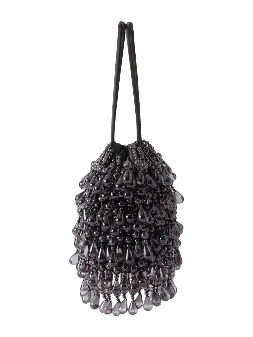 Zia Wristlet Beads-detailed Satin To-handle Bag Zia Wristlet Beads-detailed Satin To-handle Bag
