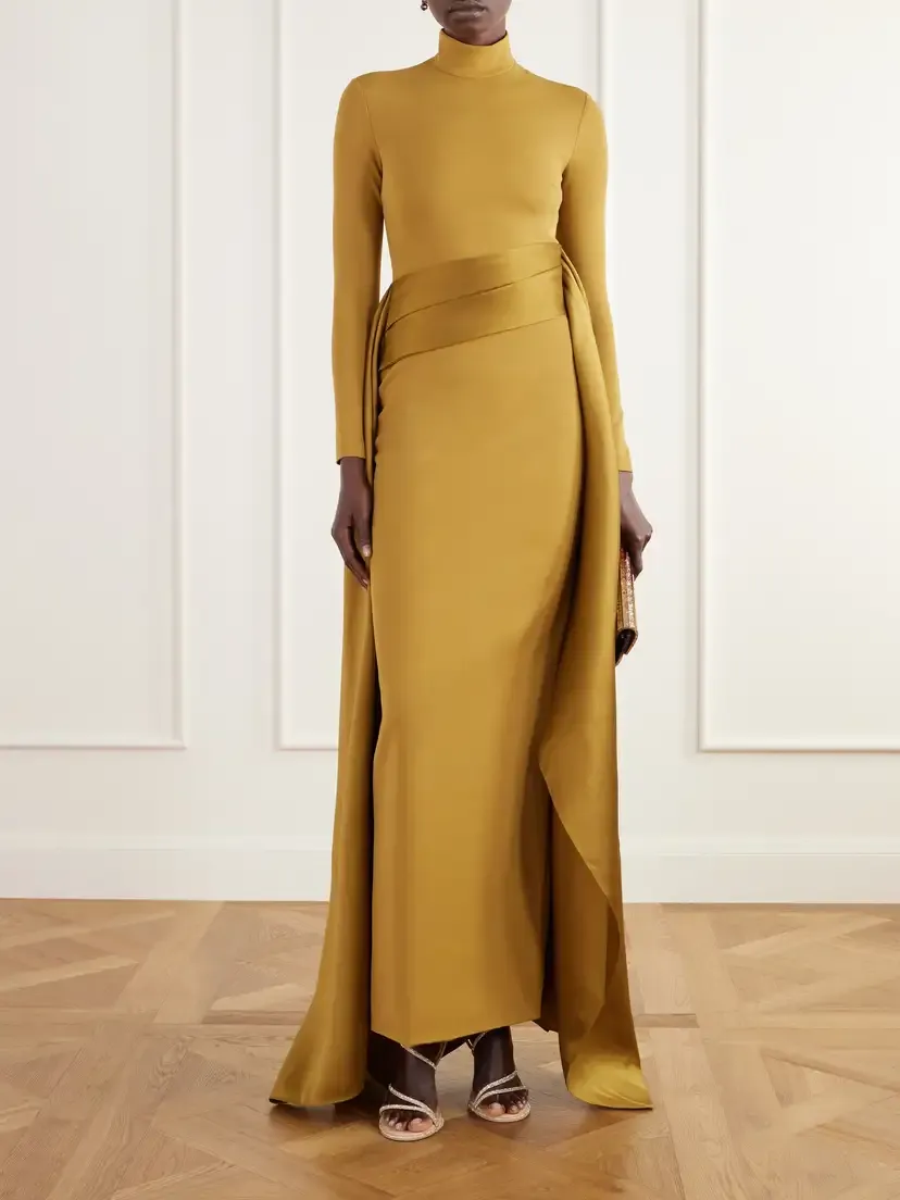 Solace London Olivia Draped Crepe And Satin-twill Gown - Gold | Thumbnail 2