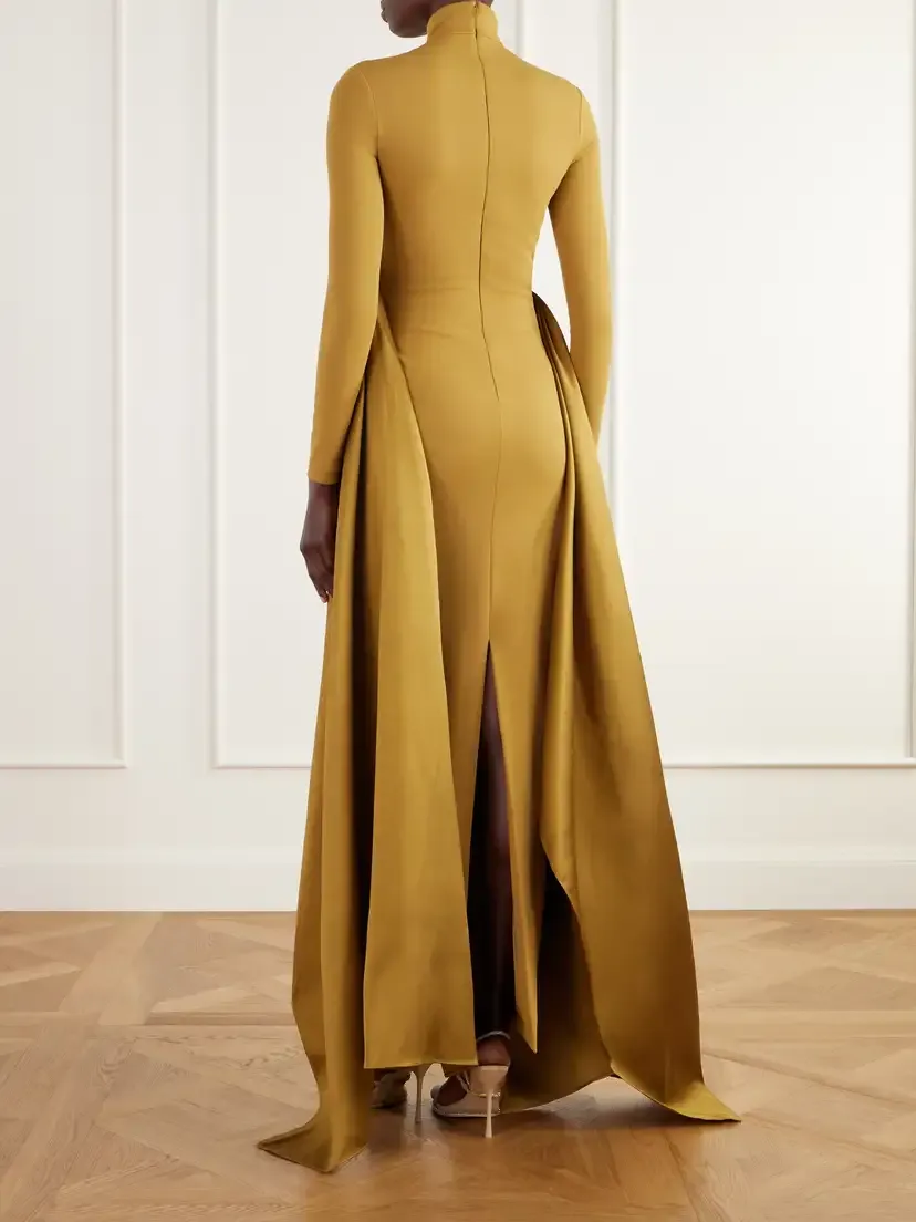 Solace London Olivia Draped Crepe And Satin-twill Gown - Gold | Thumbnail 3