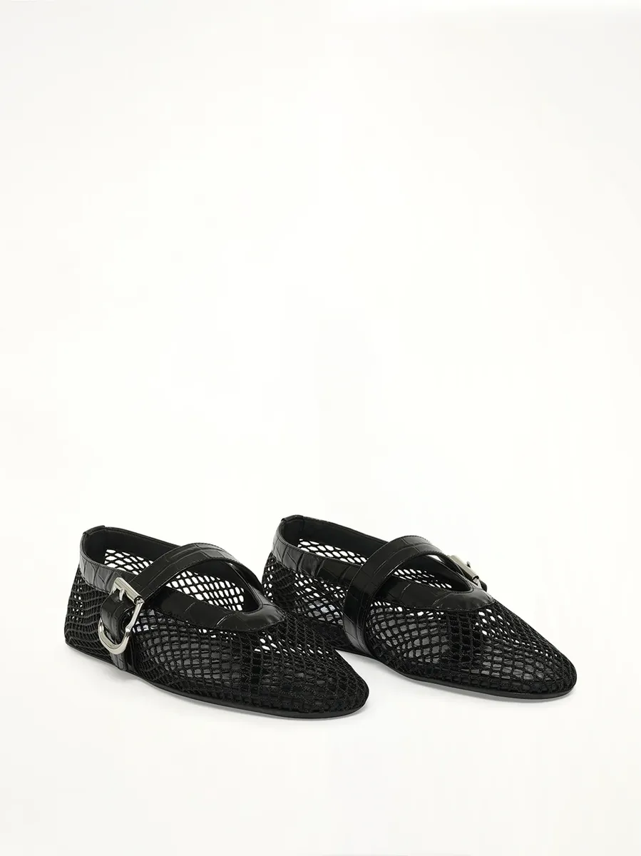 ALAÏA Ballet Fishnet & Croc Flats | Thumbnail 2