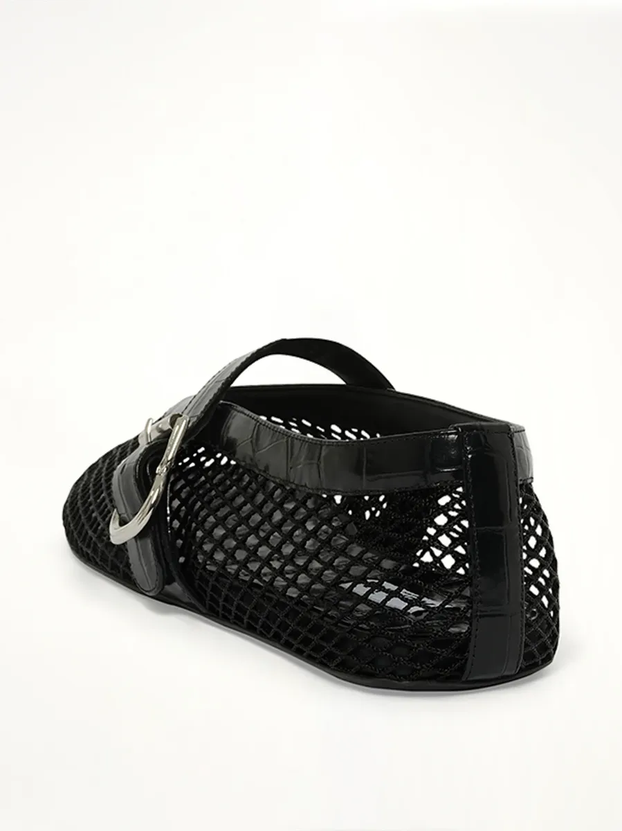 ALAÏA Ballet Fishnet & Croc Flats | Thumbnail 3