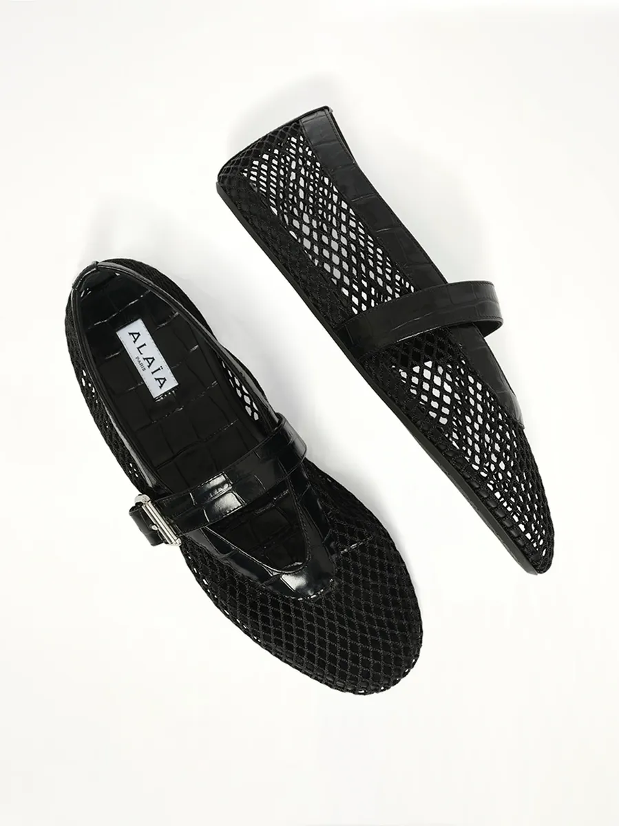 ALAÏA Ballet Fishnet & Croc Flats | Thumbnail 4