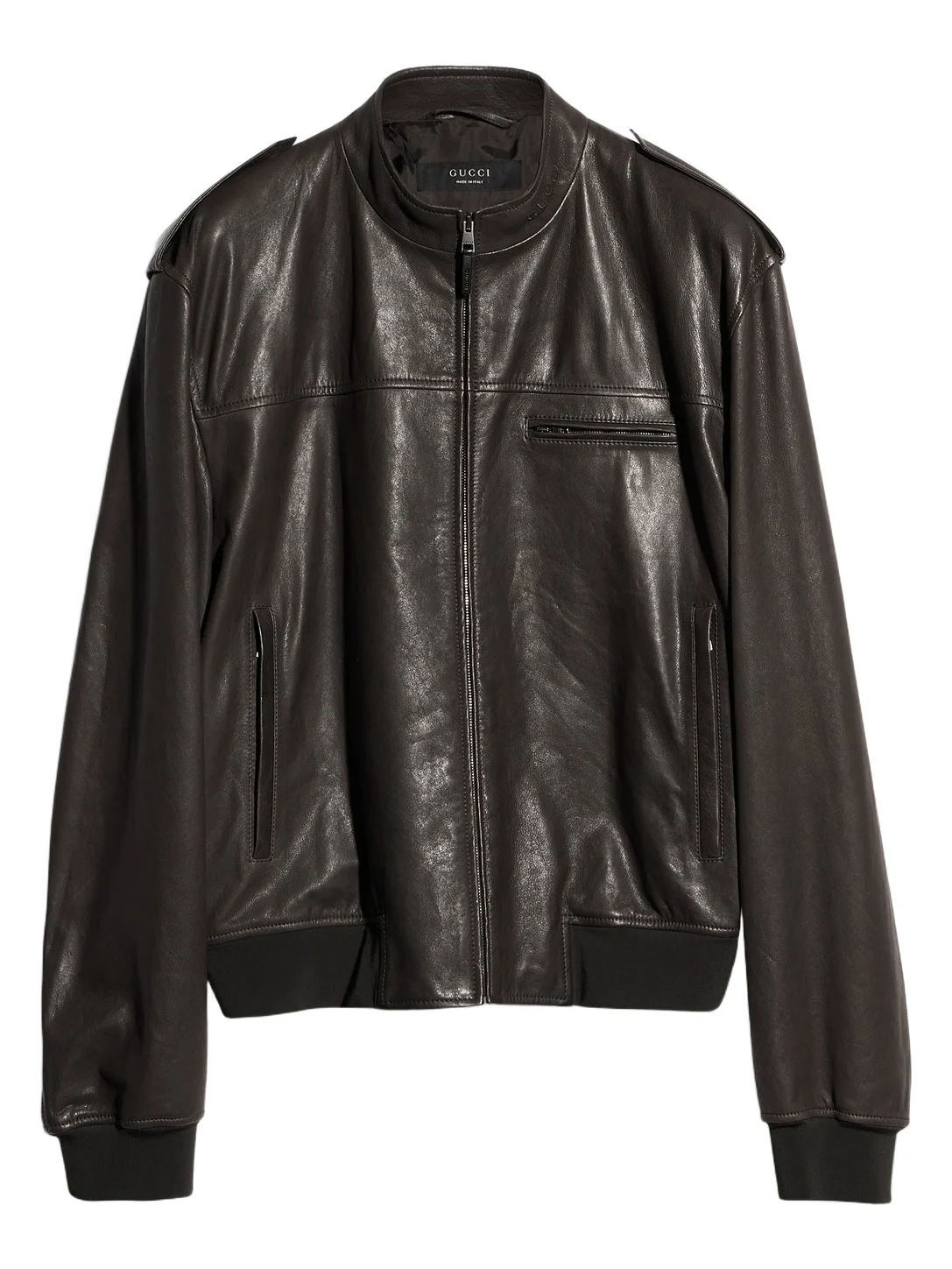 Grainy Leather Bomber Jacket