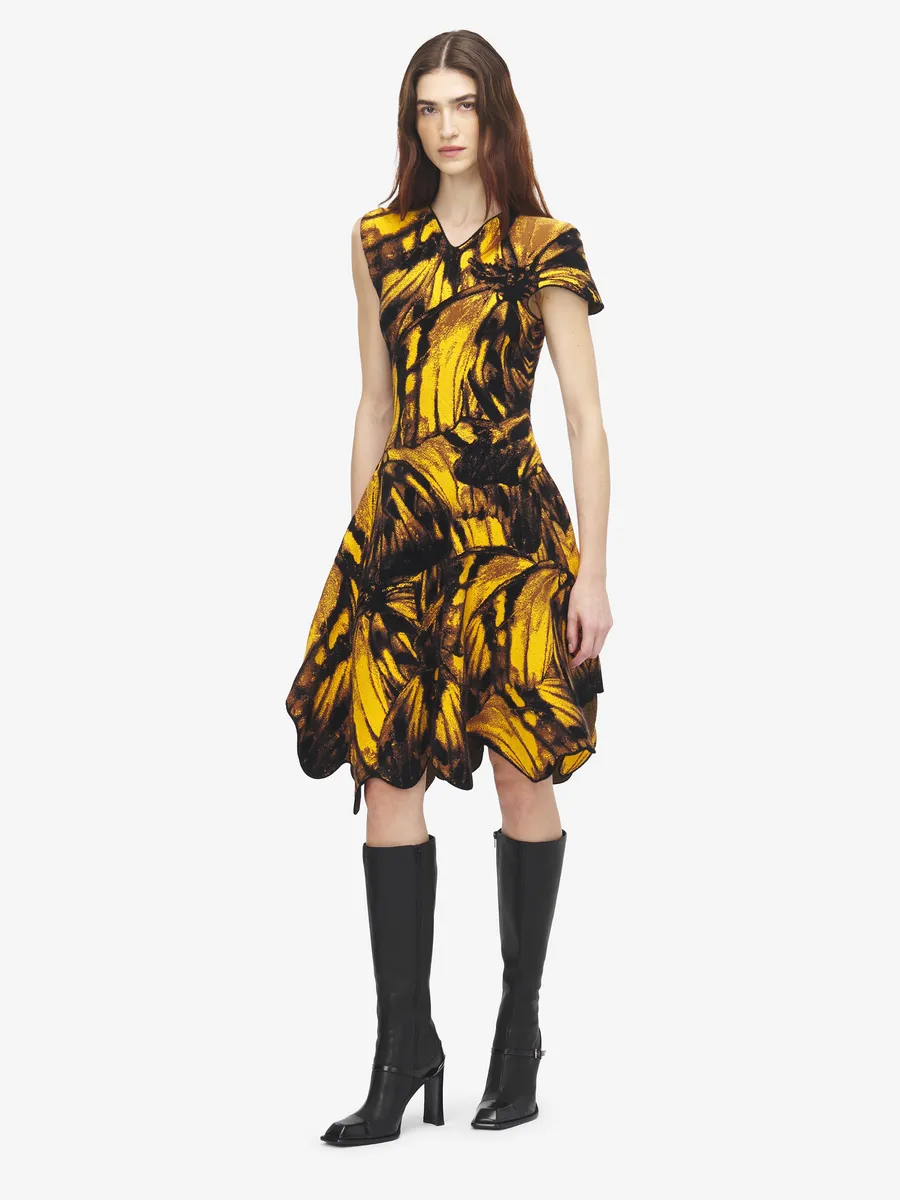 Alexander McQueen Asymmetric Moth Jacquard Dress | Thumbnail 2 Alexander McQueen Asymmetric Moth Jacquard Dress | Thumbnail 2