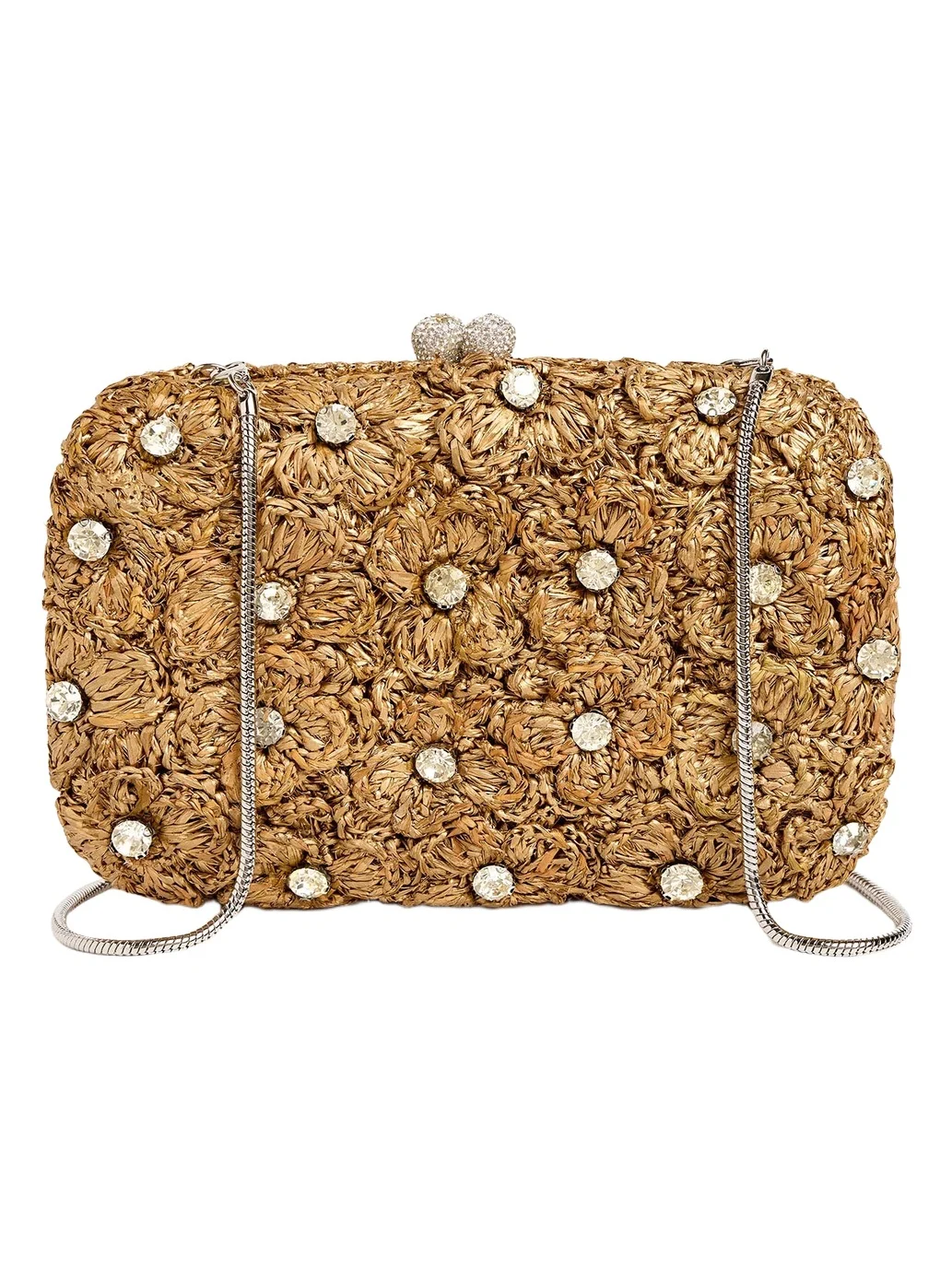 Emm Kuo Ayana Embellished Gold Raffia Clutch