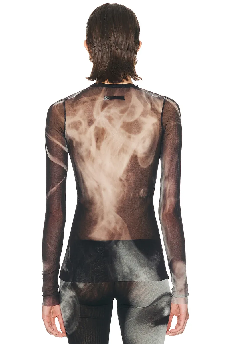 Jean Paul Gaultier Mesh Printed Smoking Women Long Sleeve Top | Thumbnail 4