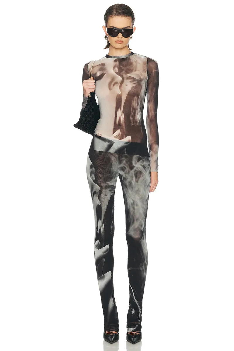 Jean Paul Gaultier Mesh Printed Smoking Women Long Sleeve Top | Thumbnail 5