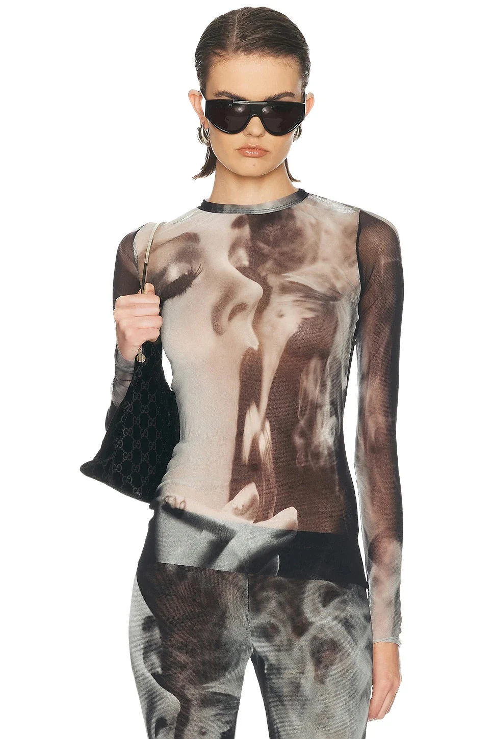 Mesh Printed Smoking Women Long Sleeve Top