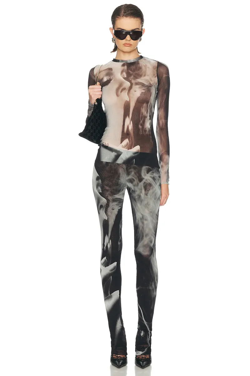 Jean Paul Gaultier Mesh Printed Smoking Women Flare Pant | Thumbnail 6 Jean Paul Gaultier Mesh Printed Smoking Women Flare Pant | Thumbnail 6