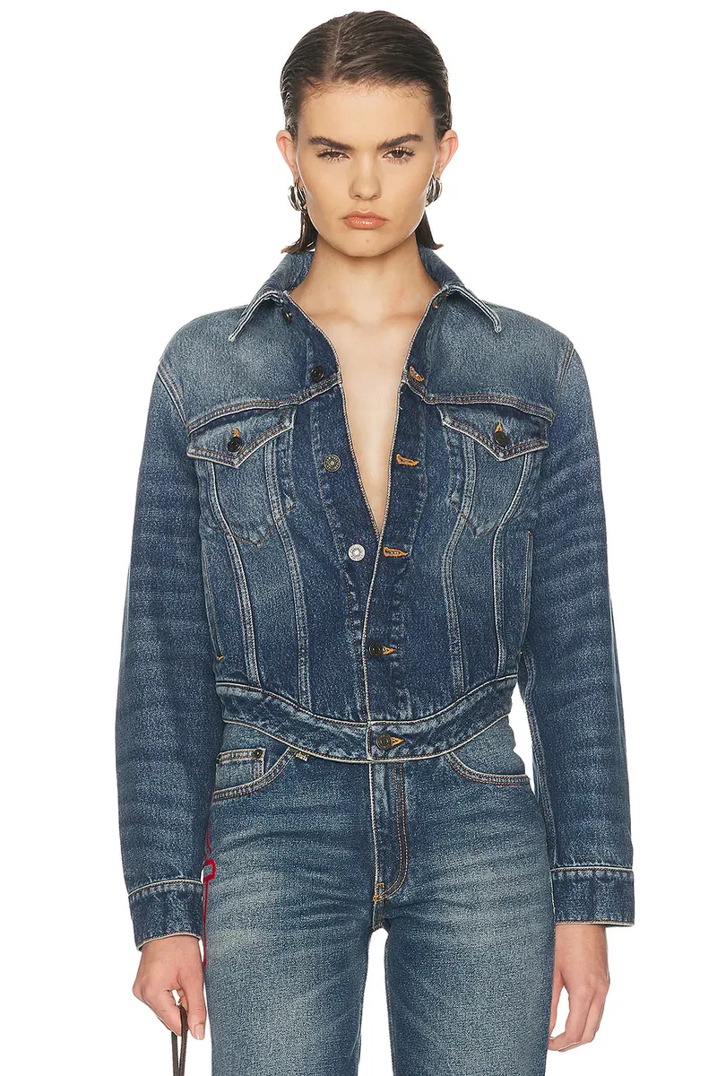 Jean Paul Gaultier Wavy Waistband And JPG Logo Print Denim Jacket | Thumbnail 2 Jean Paul Gaultier Wavy Waistband And JPG Logo Print Denim Jacket | Thumbnail 2