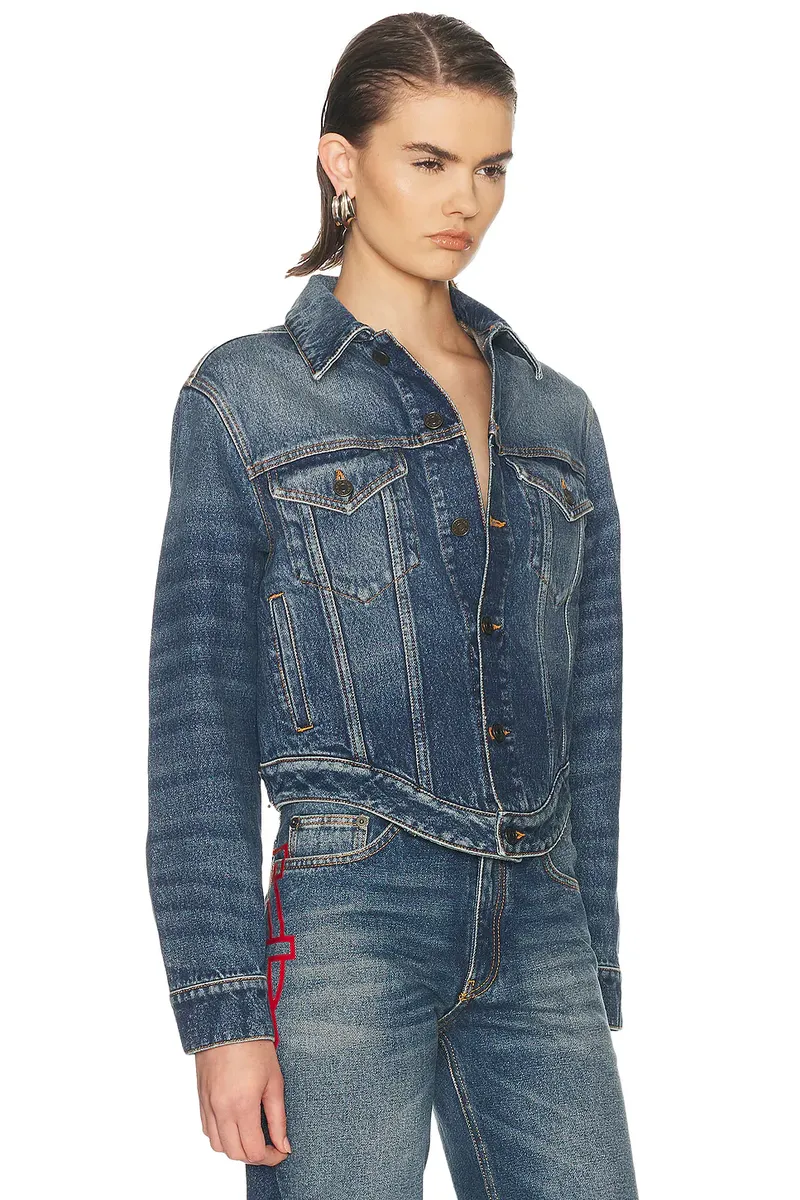 Jean Paul Gaultier Wavy Waistband And JPG Logo Print Denim Jacket | Thumbnail 3 Jean Paul Gaultier Wavy Waistband And JPG Logo Print Denim Jacket | Thumbnail 3