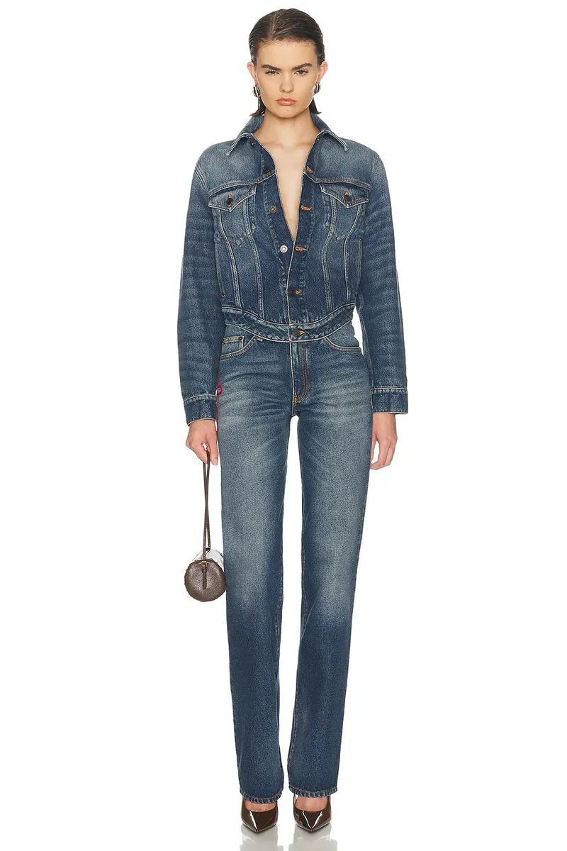 Jean Paul Gaultier Wavy Waistband And JPG Logo Print Denim Jacket | Thumbnail 4 Jean Paul Gaultier Wavy Waistband And JPG Logo Print Denim Jacket | Thumbnail 4