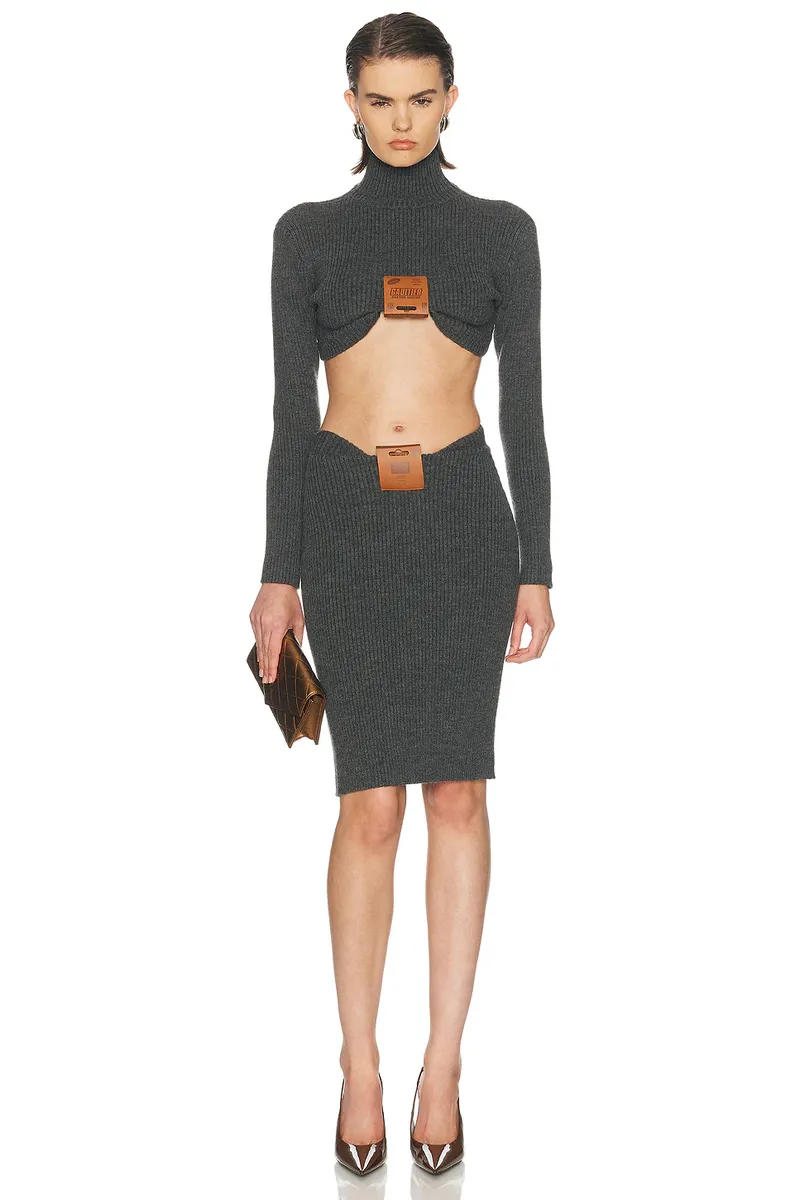 Jean Paul Gaultier Mix Wool Rib 2X2 Midi Skirt | Thumbnail 5