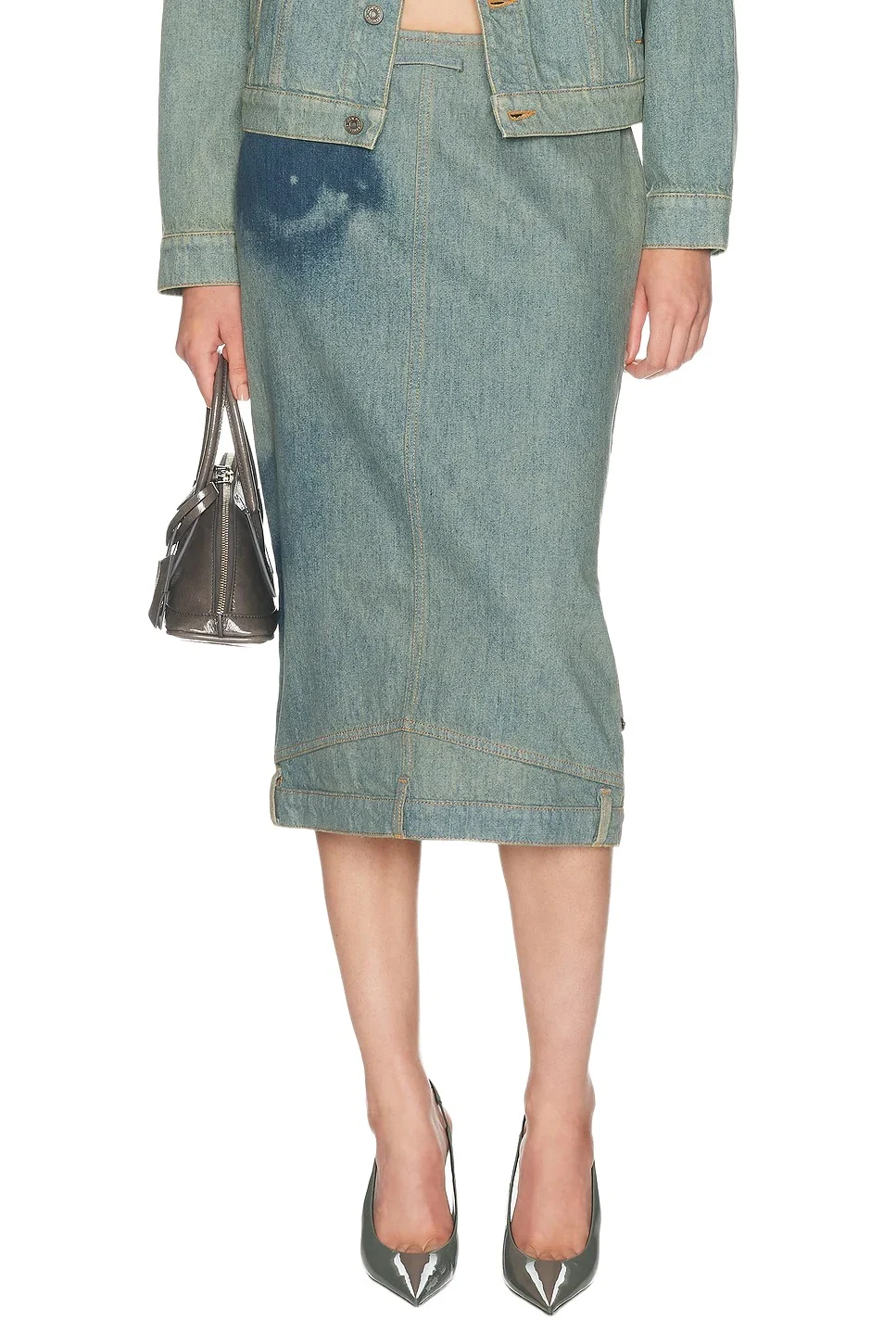 Face Print Upside Down Denim Skirt Face Print Upside Down Denim Skirt