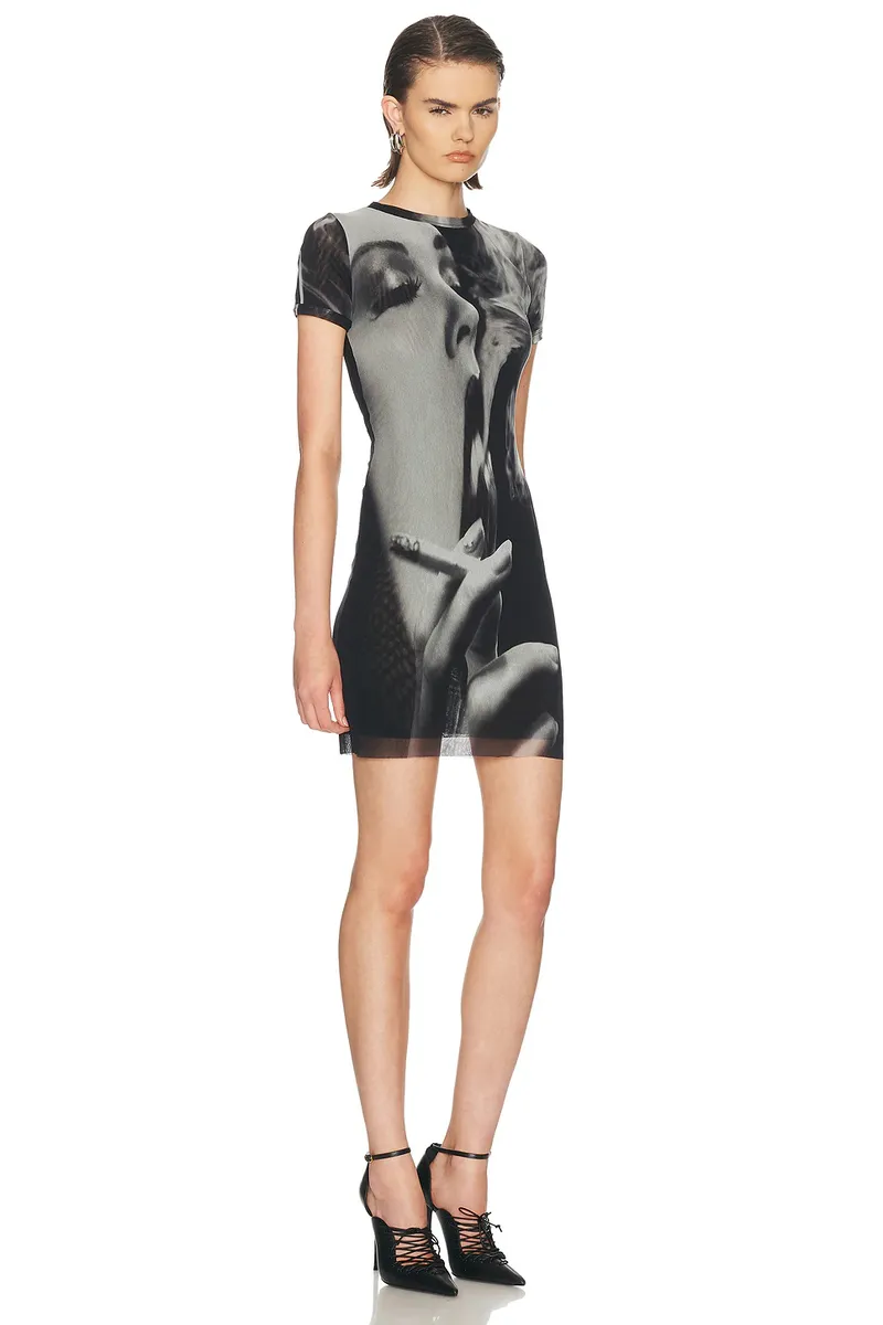 Jean Paul Gaultier Mesh Printed Smoking Women Short Dress | Thumbnail 2 Jean Paul Gaultier Mesh Printed Smoking Women Short Dress | Thumbnail 2