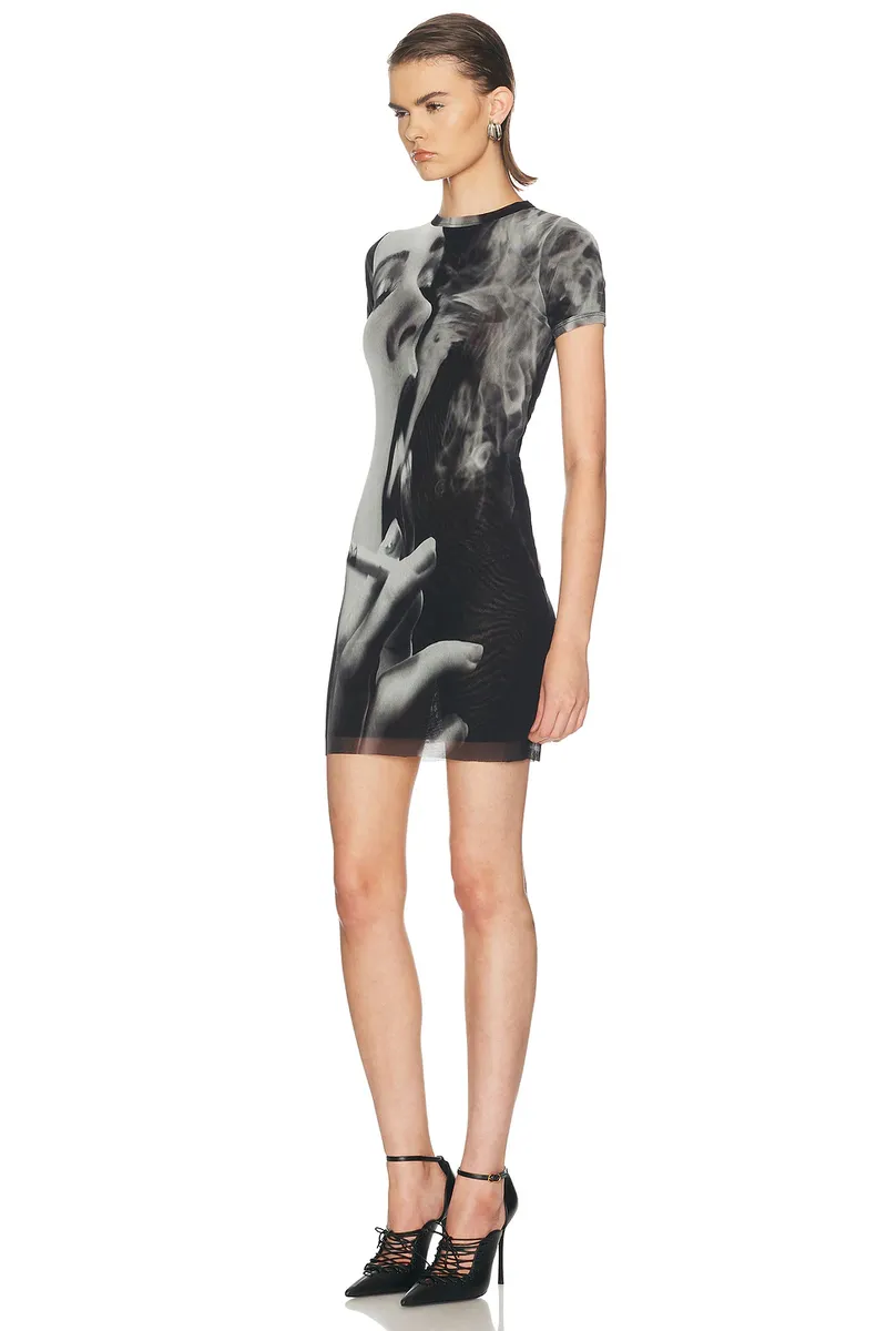 Jean Paul Gaultier Mesh Printed Smoking Women Short Dress | Thumbnail 3 Jean Paul Gaultier Mesh Printed Smoking Women Short Dress | Thumbnail 3