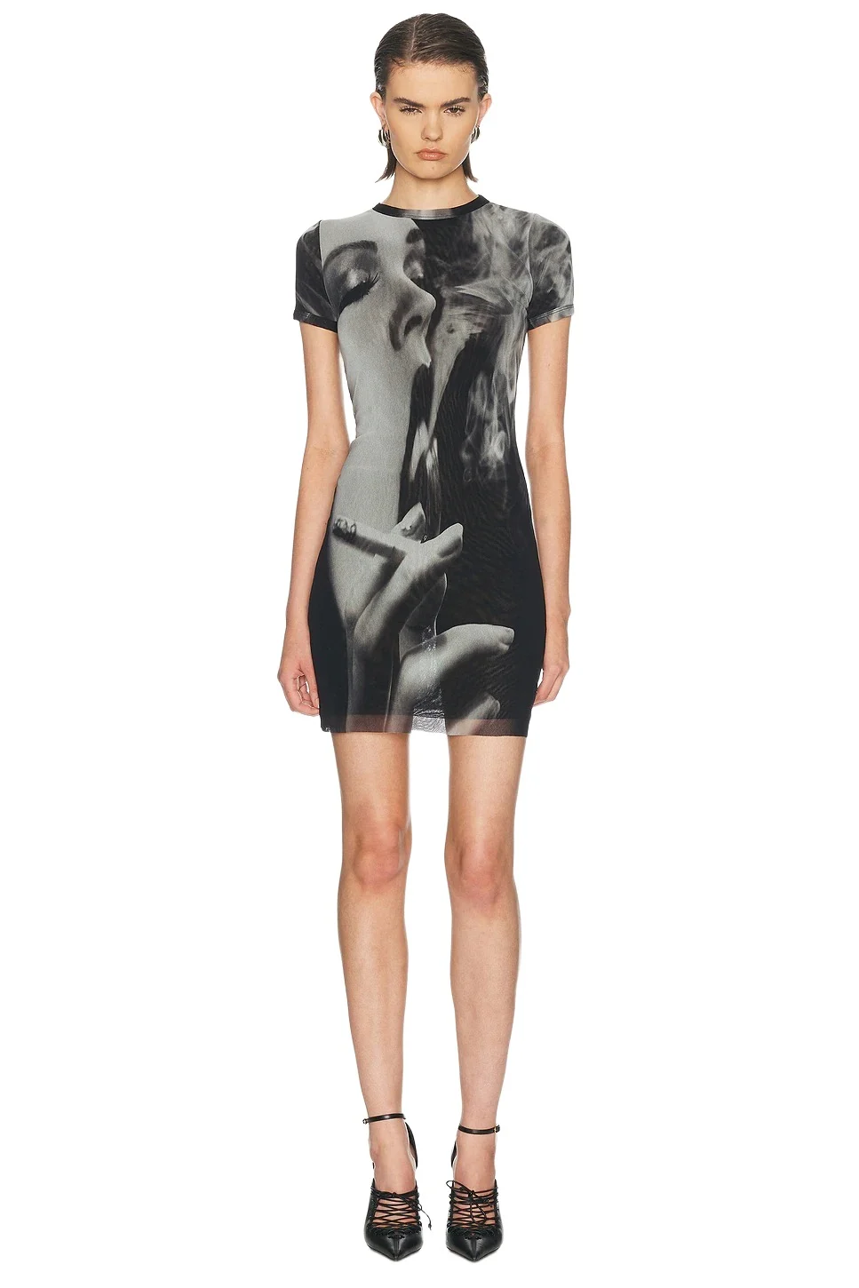 Mesh Printed Smoking Women Short Dress