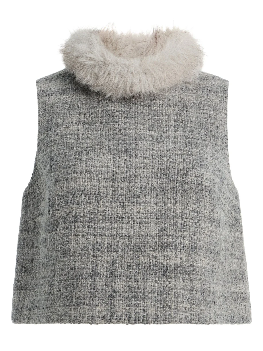 Cara Cara Gina Faux Fur-Trimmed Wool Tweed Top