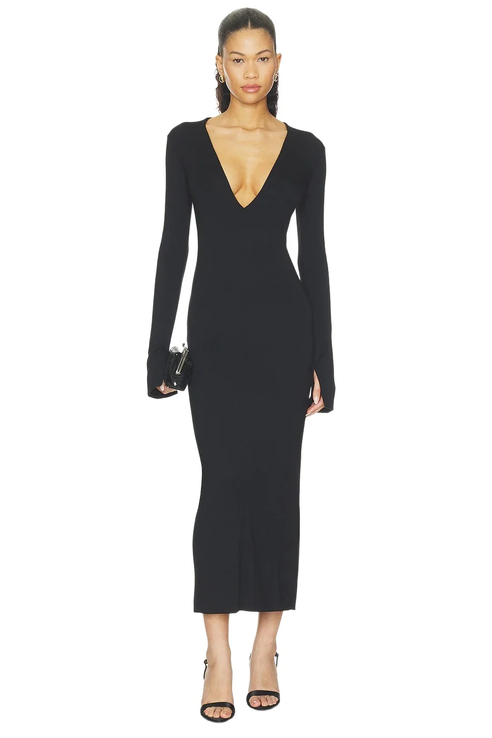 ÉTERNE Soft Jersey Deep-v Midi Dress