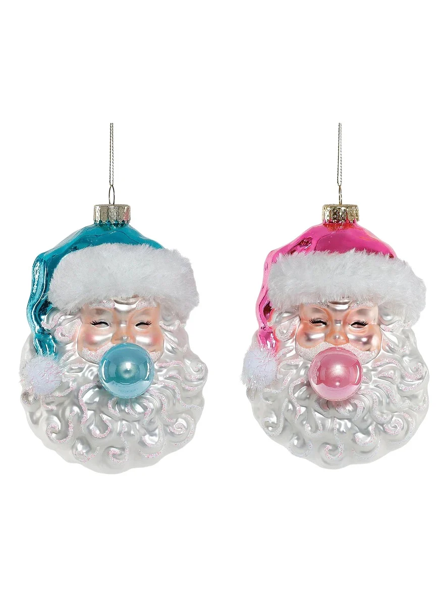 Poppy Lane Bubble Gum Santa Glass Ornament