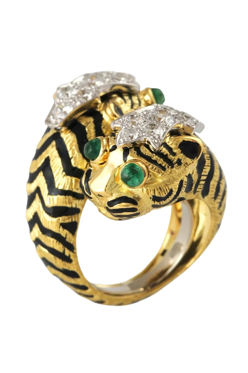 DAVID WEBB Diamond Emerald Black Hammered Tiger Crossover Ring